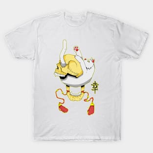 Cat and head skull rope T-Shirt